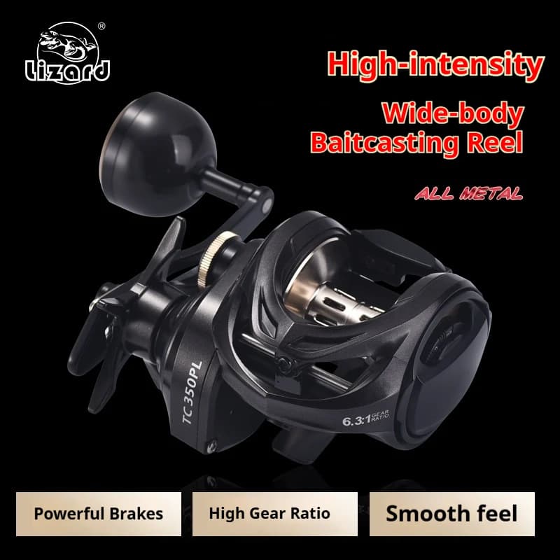 Moulinet baitcasting Lizard pour pêche en mer, grande capacité, bobine métal, idéal pêche offshore et leurres