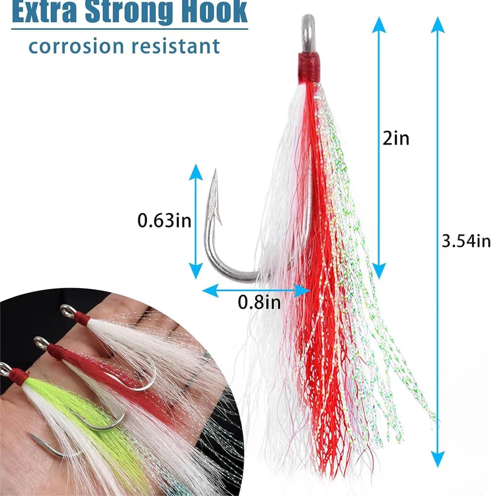 Hameçons jig avec bucktail teasers 2 pièces pour pêche sèche saumon carnassier leurres flash