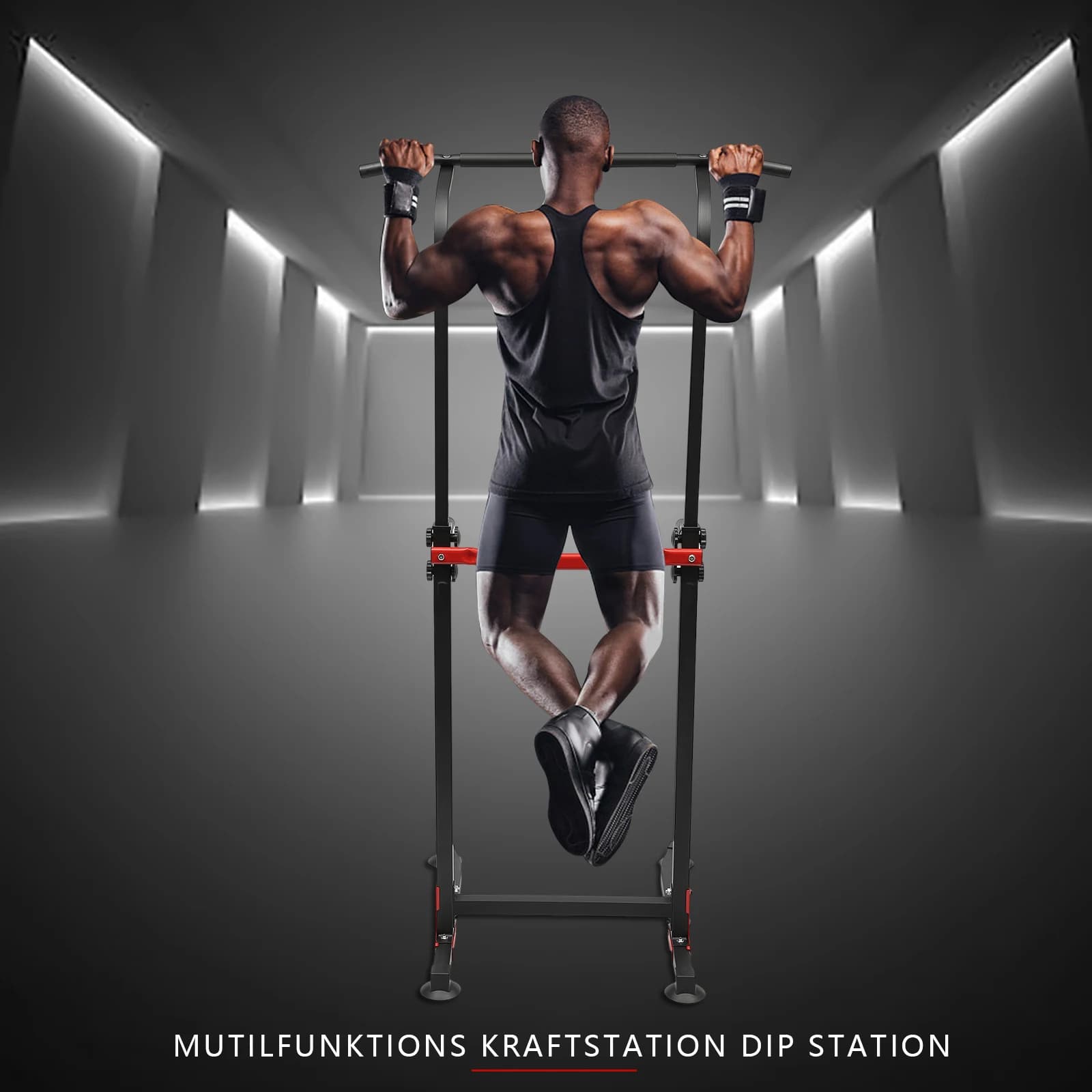 Power Tower Dip Station Freestanding - Barre de traction réglable pour musculation à domicile