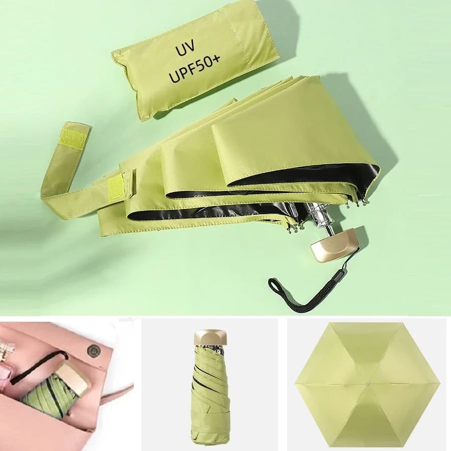 Mini parapluie pliant portable capsule UV protection UPF50+ voyage soleil pluie compact