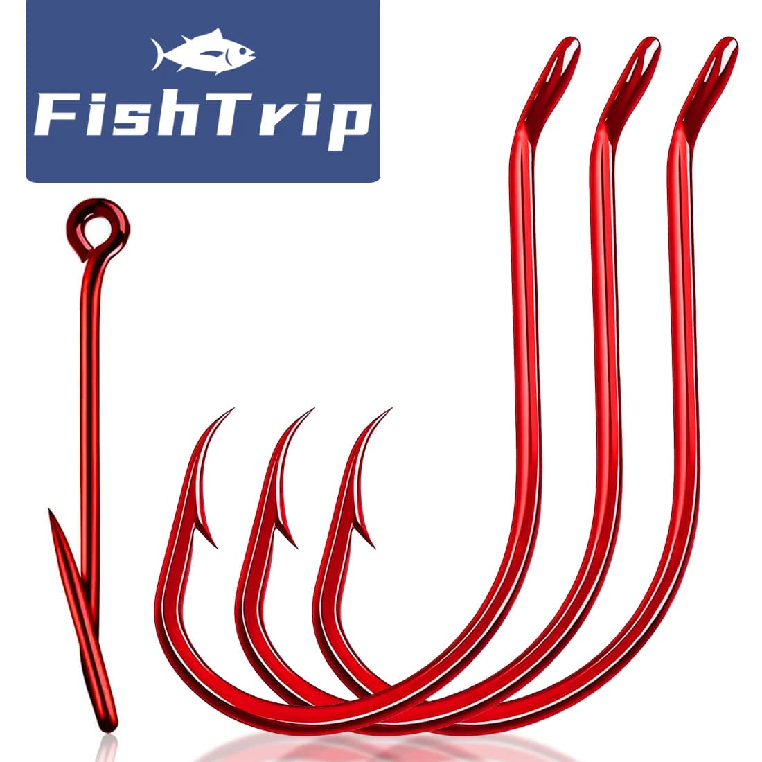 FishTrip hameçons octopus rouges 50-100PCS pour carpe, bar et poisson-chat en eau douce et salée