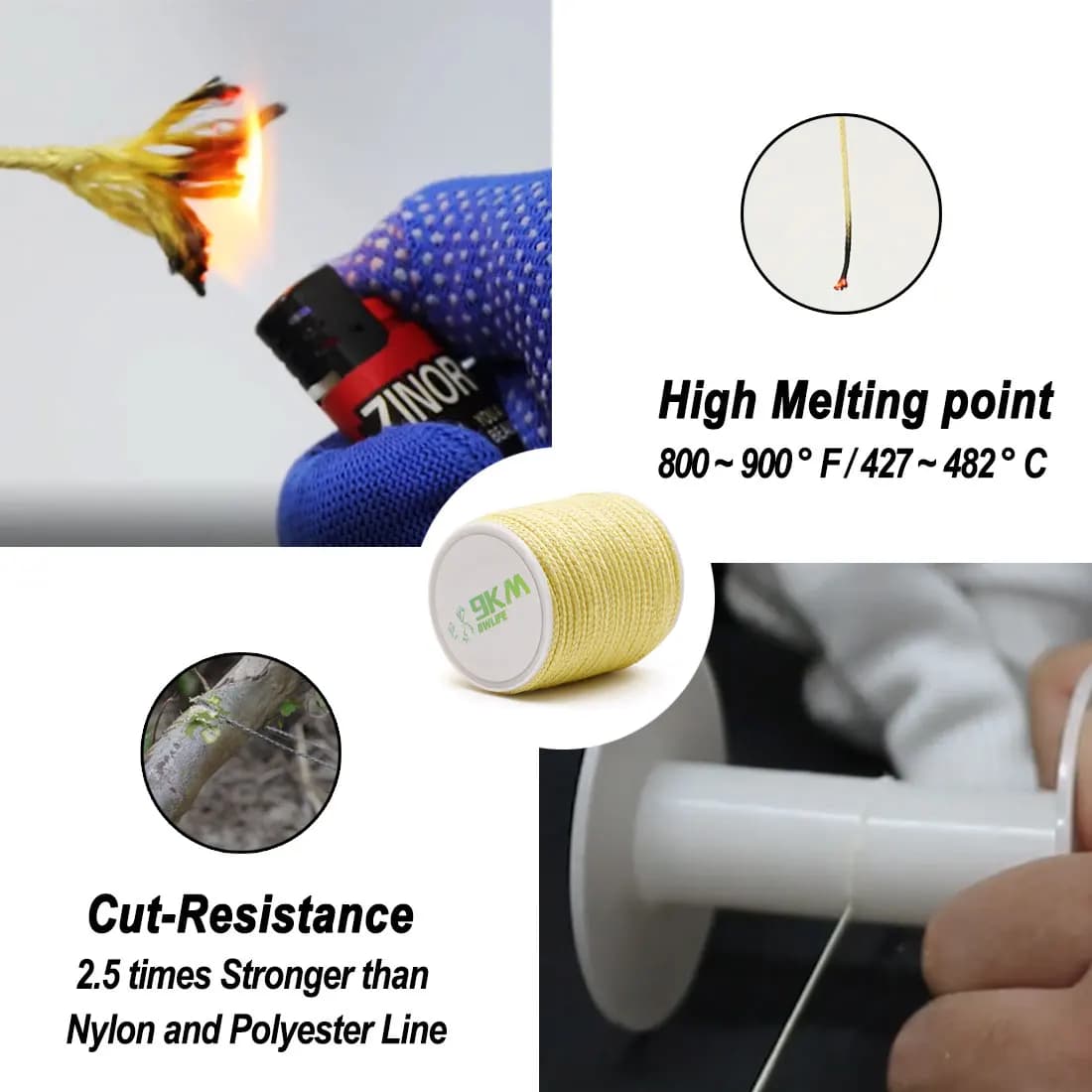 Fil de pêche Kevlar 100 à 1500lb résistant à l'abrasion pour kite et survie outdoor 0.8 à 3.5mm