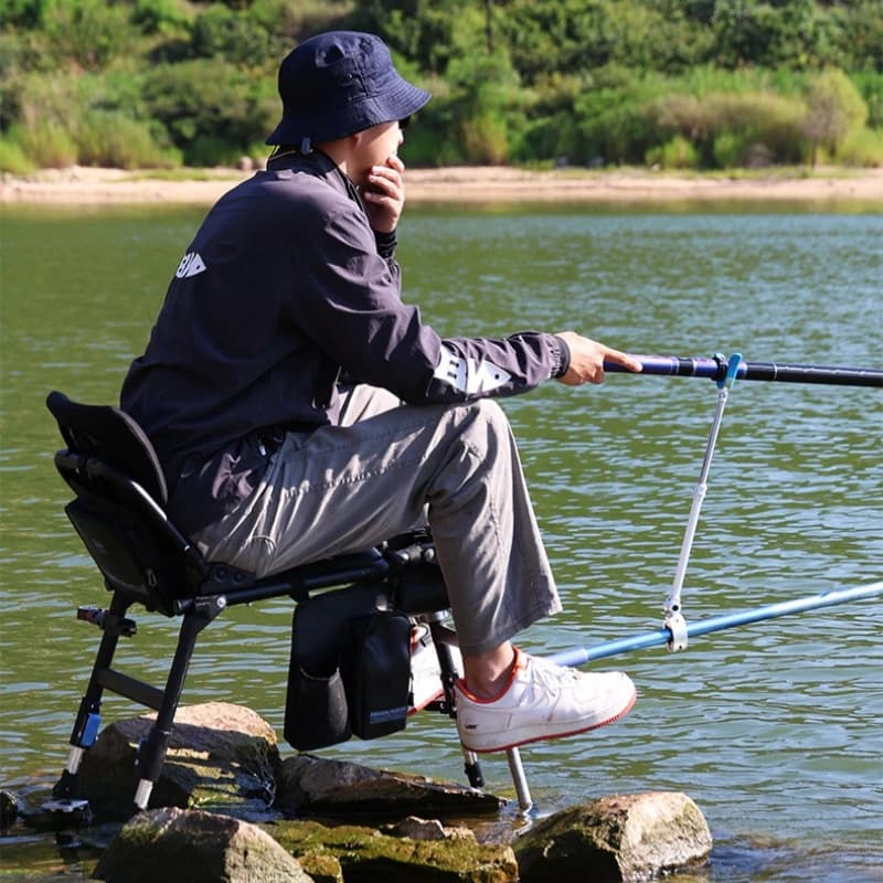 Chaise pêche pliante légère compacte réglable avec porte-canne tout-terrain
