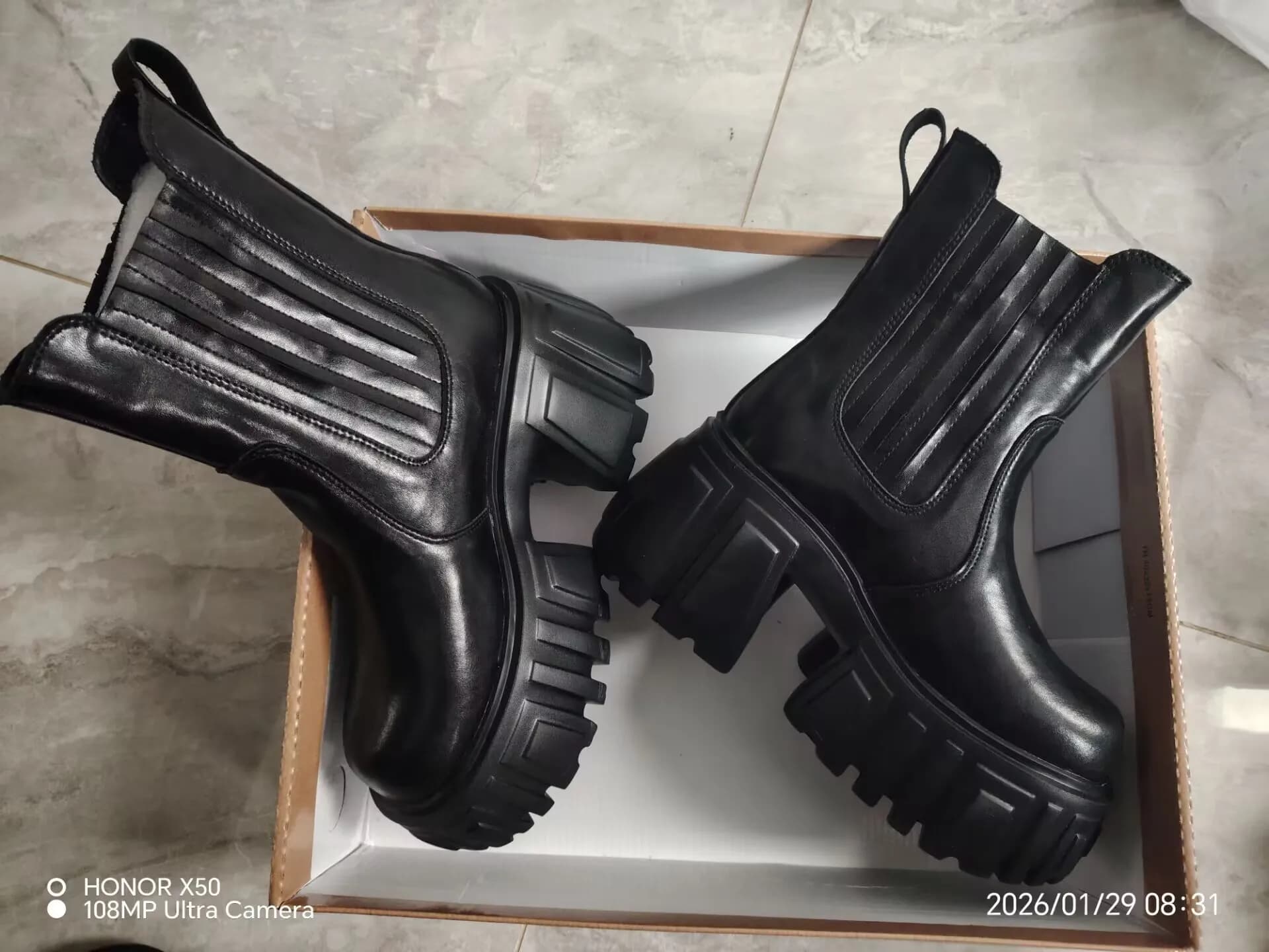 Bottes Chelsea talon compensé épais femmes automne cheville fine cuir véritable plateforme pêche
