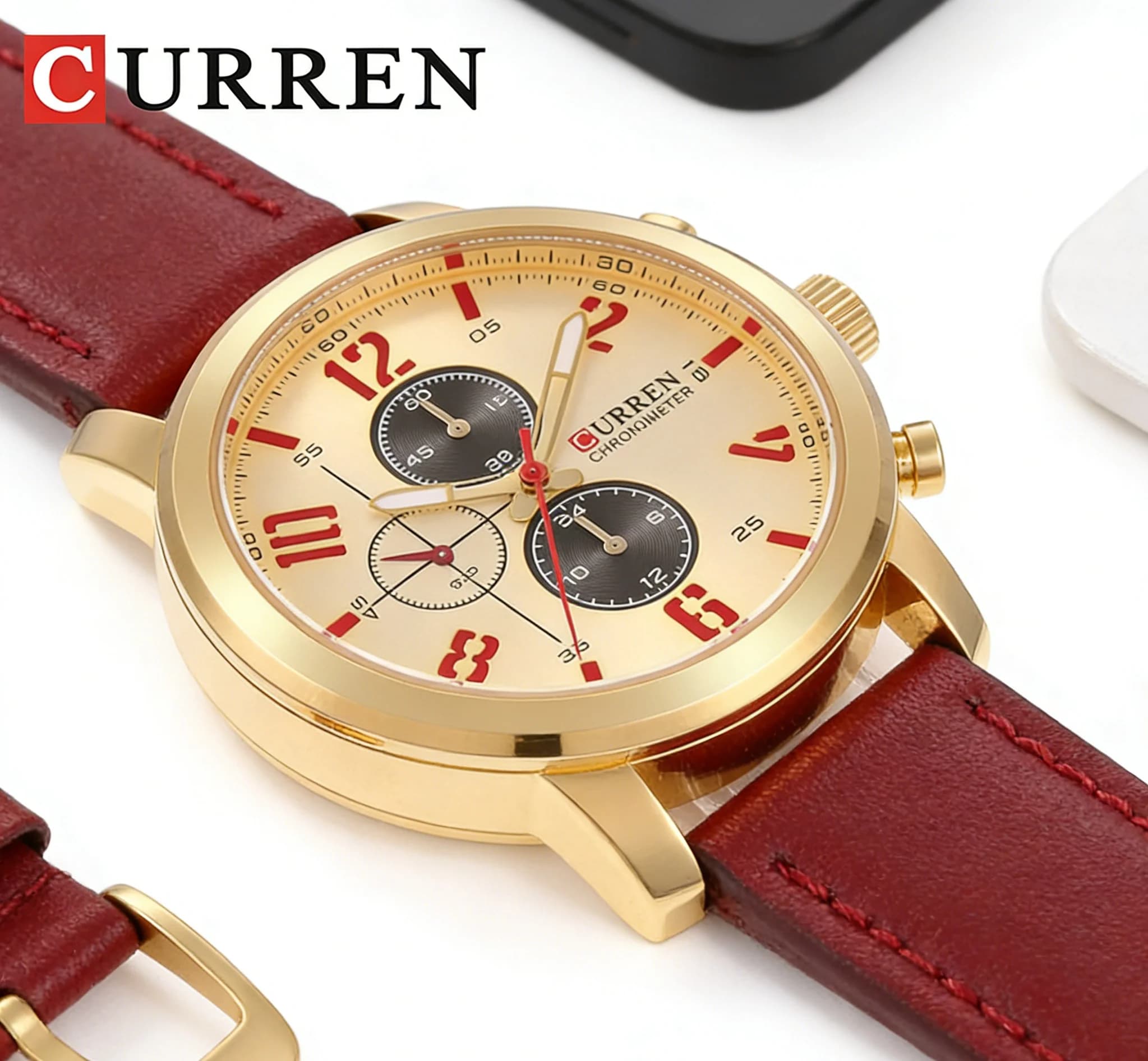 Montre homme Curren 8208 militaire sport avec calendrier et bracelet cuir PU luxe - montre bracelet originale
