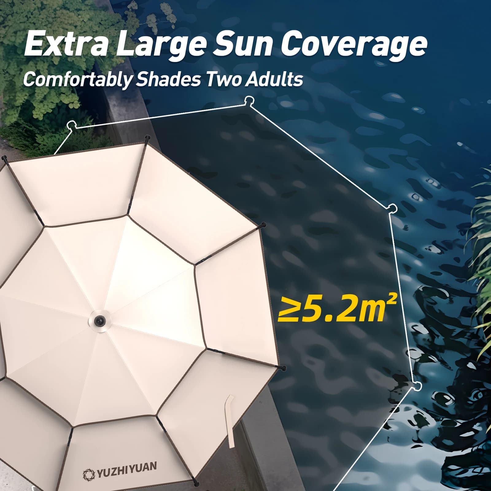 Parapluie de pêche 360° ajustable UPF50+ - Protection solaire optimale avec revêtement noir pliable