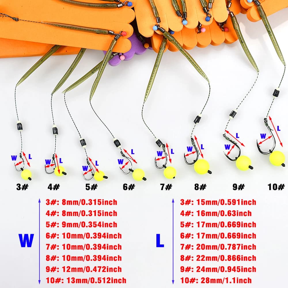 3 sets montages carpe prêts à pêcher hameçons hair size 3#-10# pour pêche de la carpe en étang