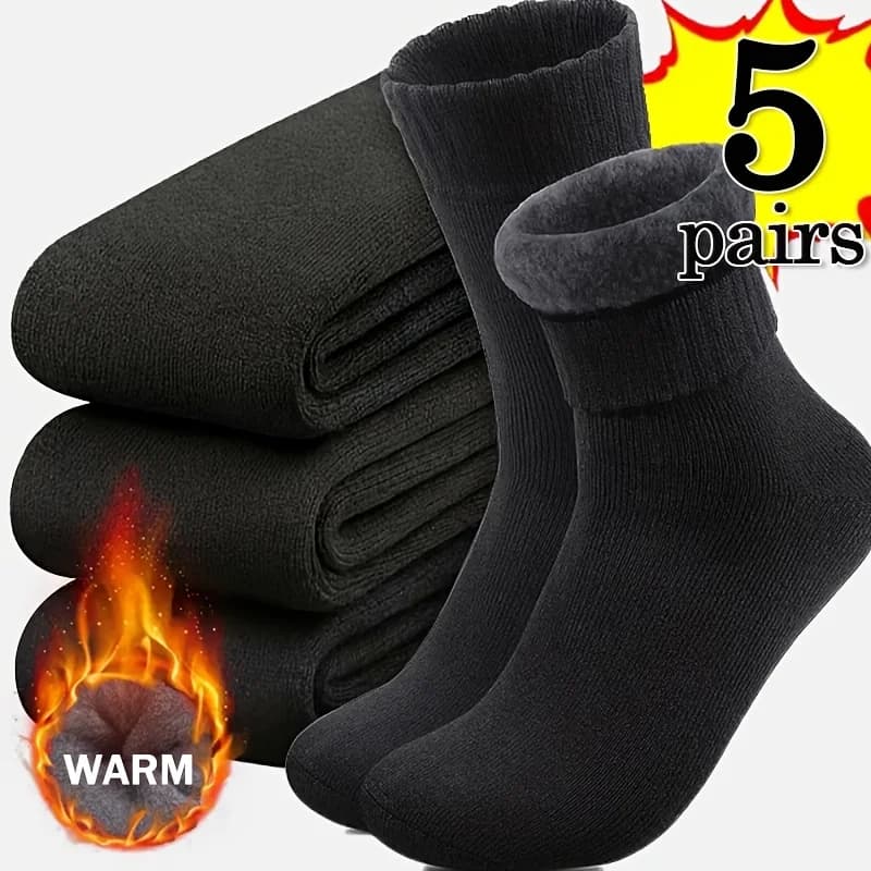Lot 5 paires chaussettes hiver tricotées épaisses - Protection froid neige pour pêche hivernale