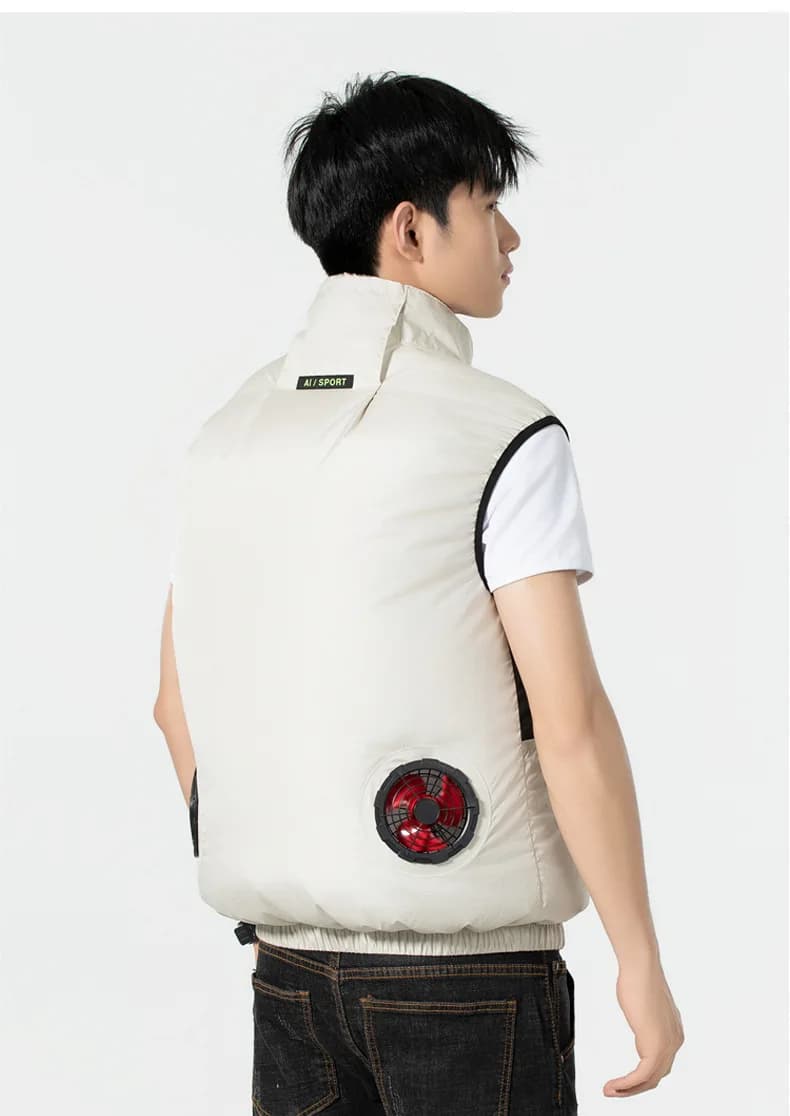 Gilet rafraîchissant climatisation portable pêche été ventilateur rechargeable prévention coup de chaleur