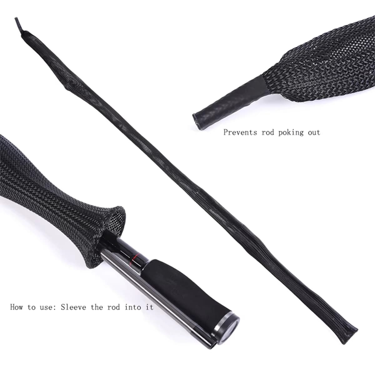 Protection canne pêche gaine filet tressé pour cannes spinning casting glace - Accessoire durable
