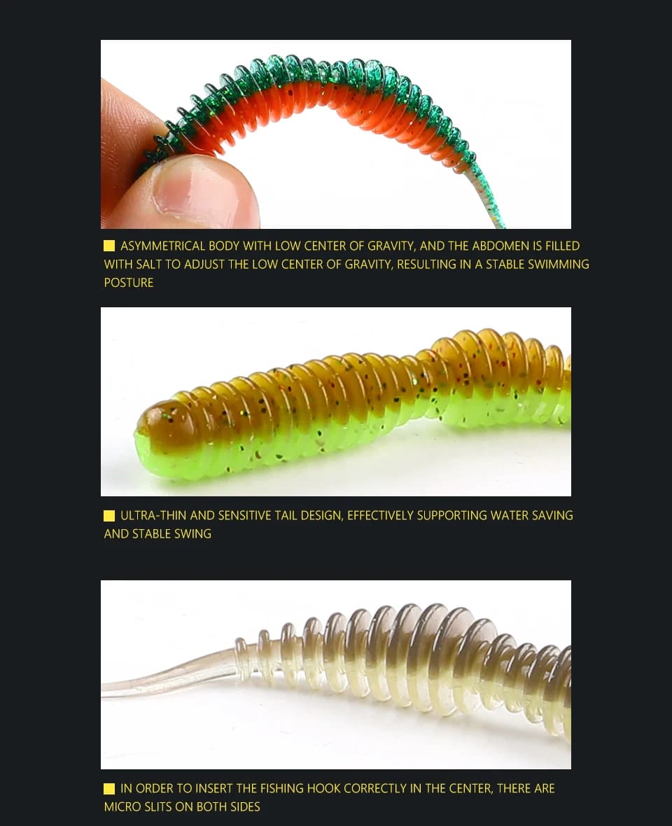 Ver souple Tanta 40mm-63mm avec sels attractants - appât silicone odorant pour pêche tous carnassiers
