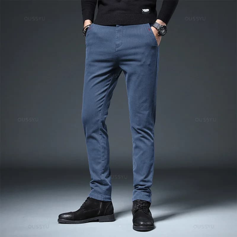 Pantalon cargo stretch MINGYU homme - Coupe slim coton épais pêche automne hiver