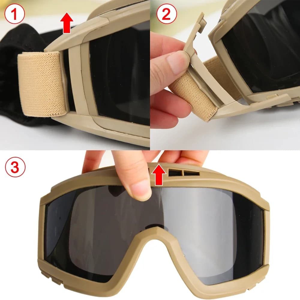 Lunettes tactiques militaire pêche - Protection vent et sable - Verres teintés airsoft paintball