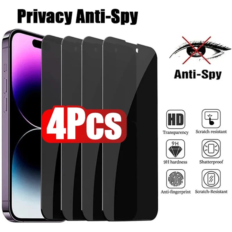 Protection écran anti-espion verre trempé iPhone pour pêcheurs - confidentialité totale 4 pièces