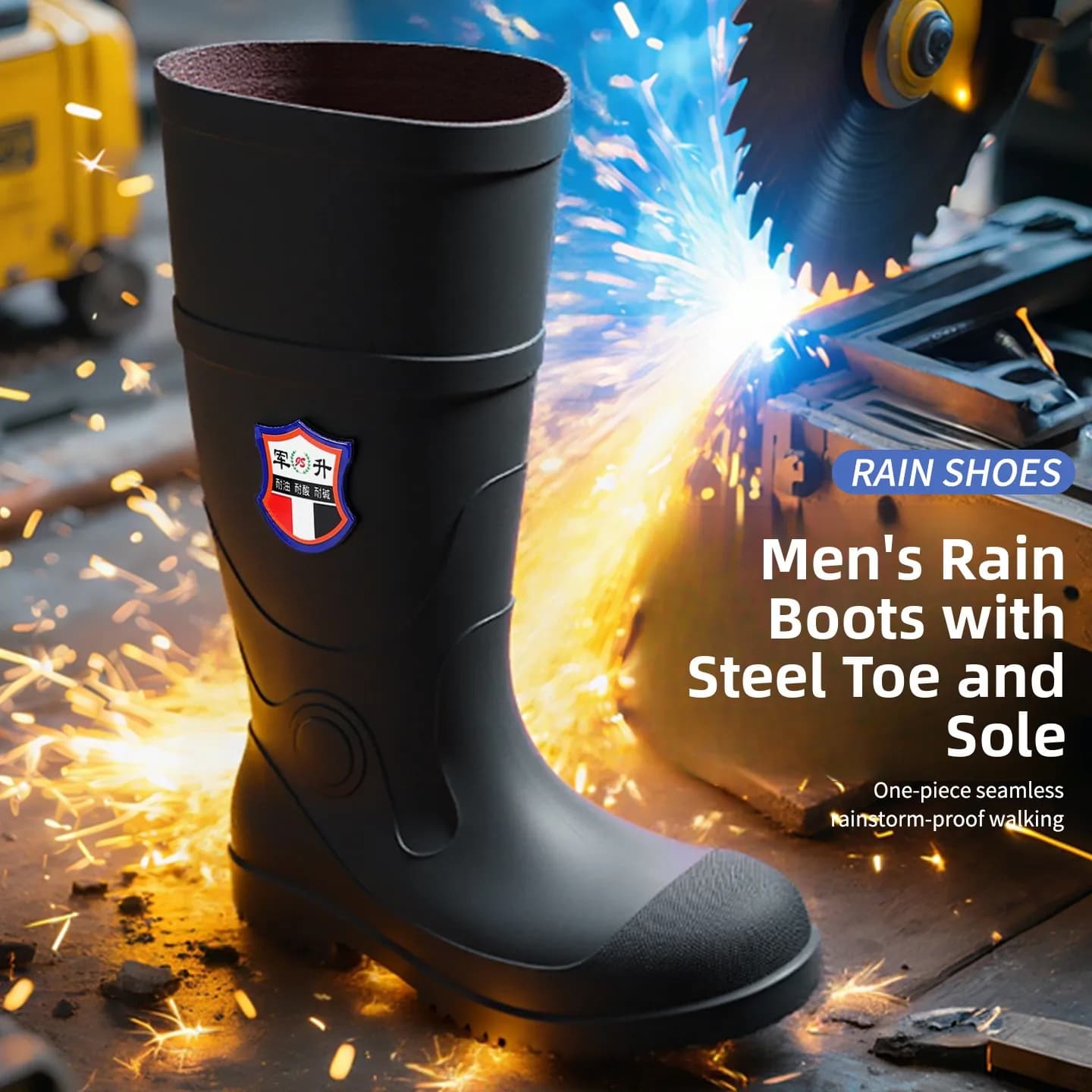 Bottes de travail caoutchouc à embout et semelle acier protection anti-flammes pour montagne