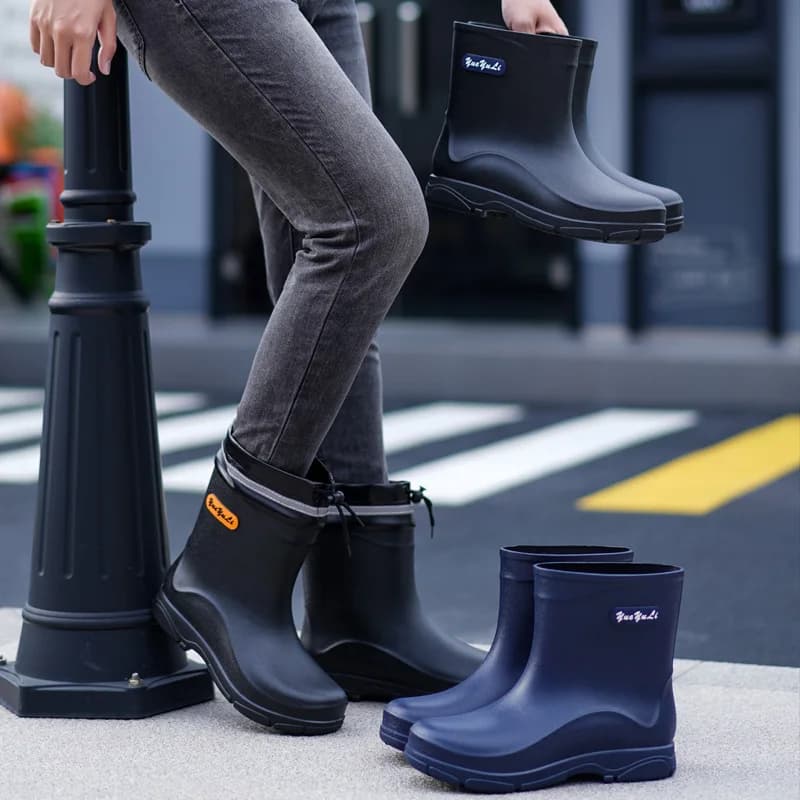 Bottes de pluie mi-mollet tendance pour homme - Travail en cuisine, pêche et lavage auto