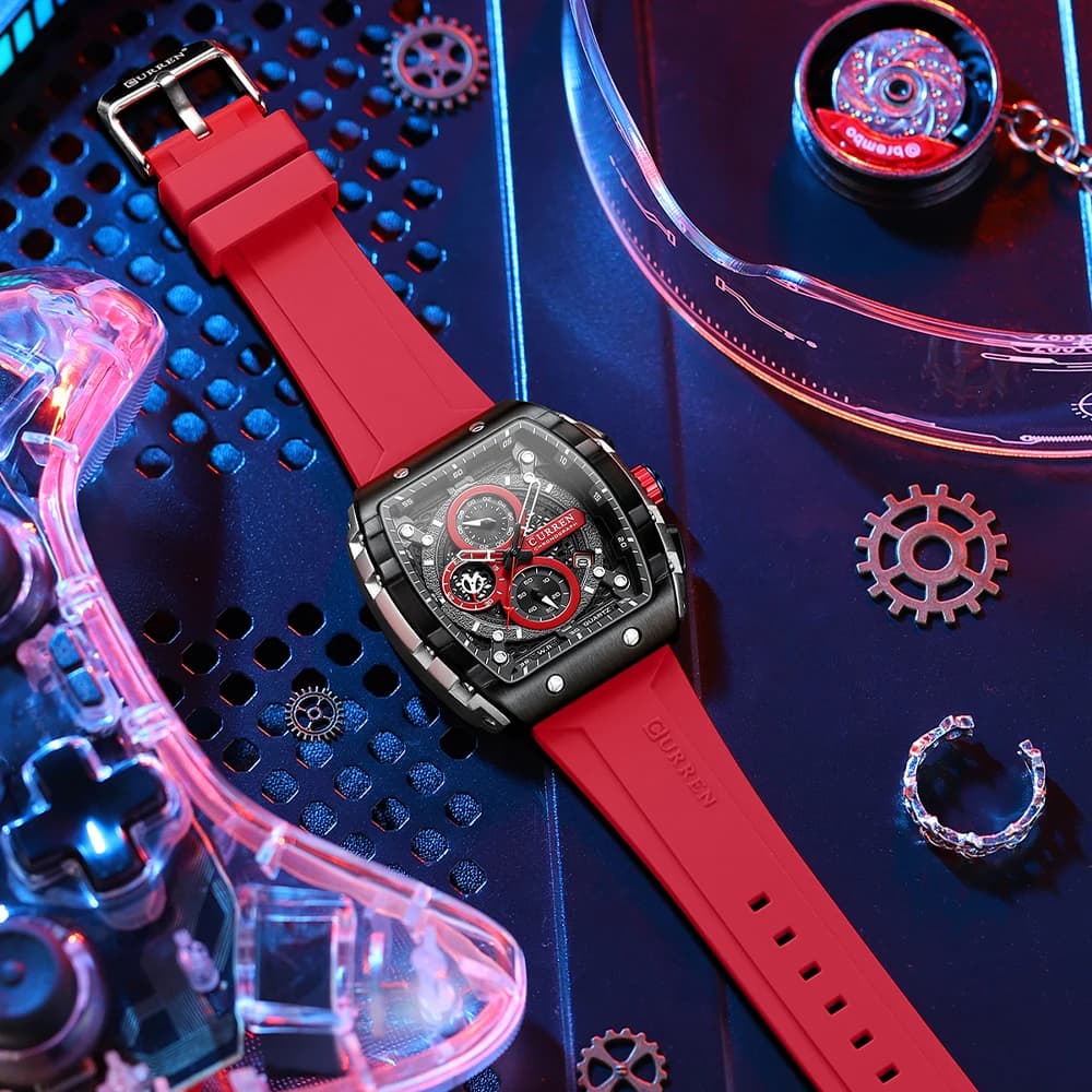 Montre Homme CURREN Luxe Design Carré Unique Quartz Sport Bracelet Cuir Étanche Marque de Mode
