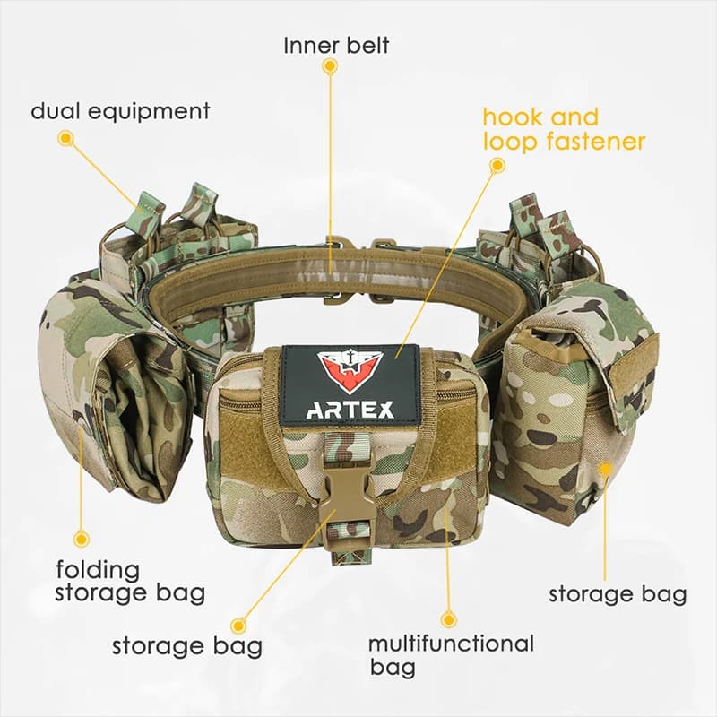Ceinture tactique 7 en 1 ARTEX avec pochette chargeur - Équipement pêche airsoft polyvalent