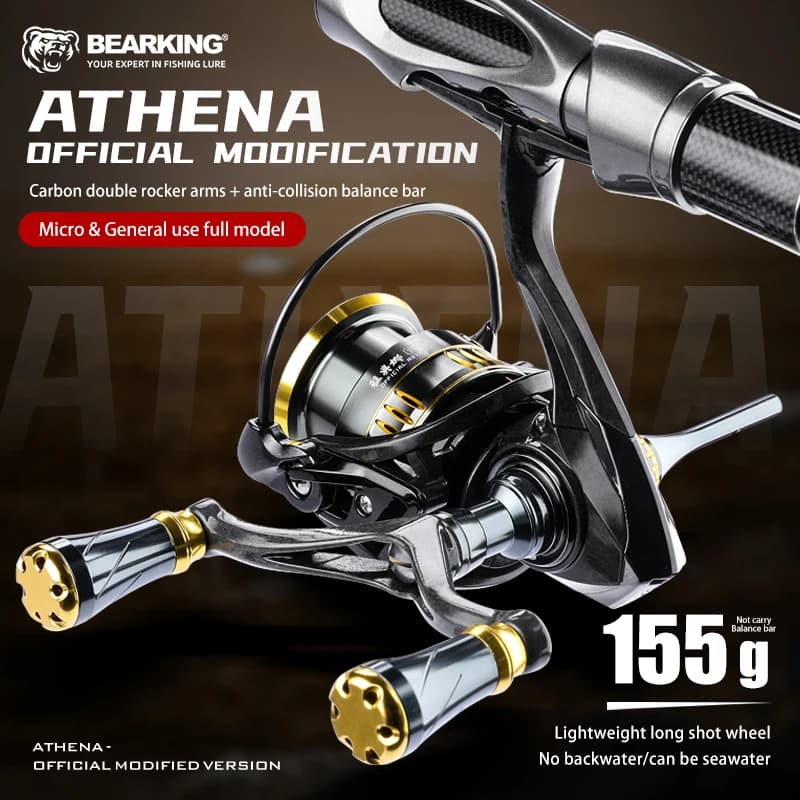 Moulinet spinning BEARKING RS Athena 5.2:1 6+1BB bobine shallow cup double bras universel