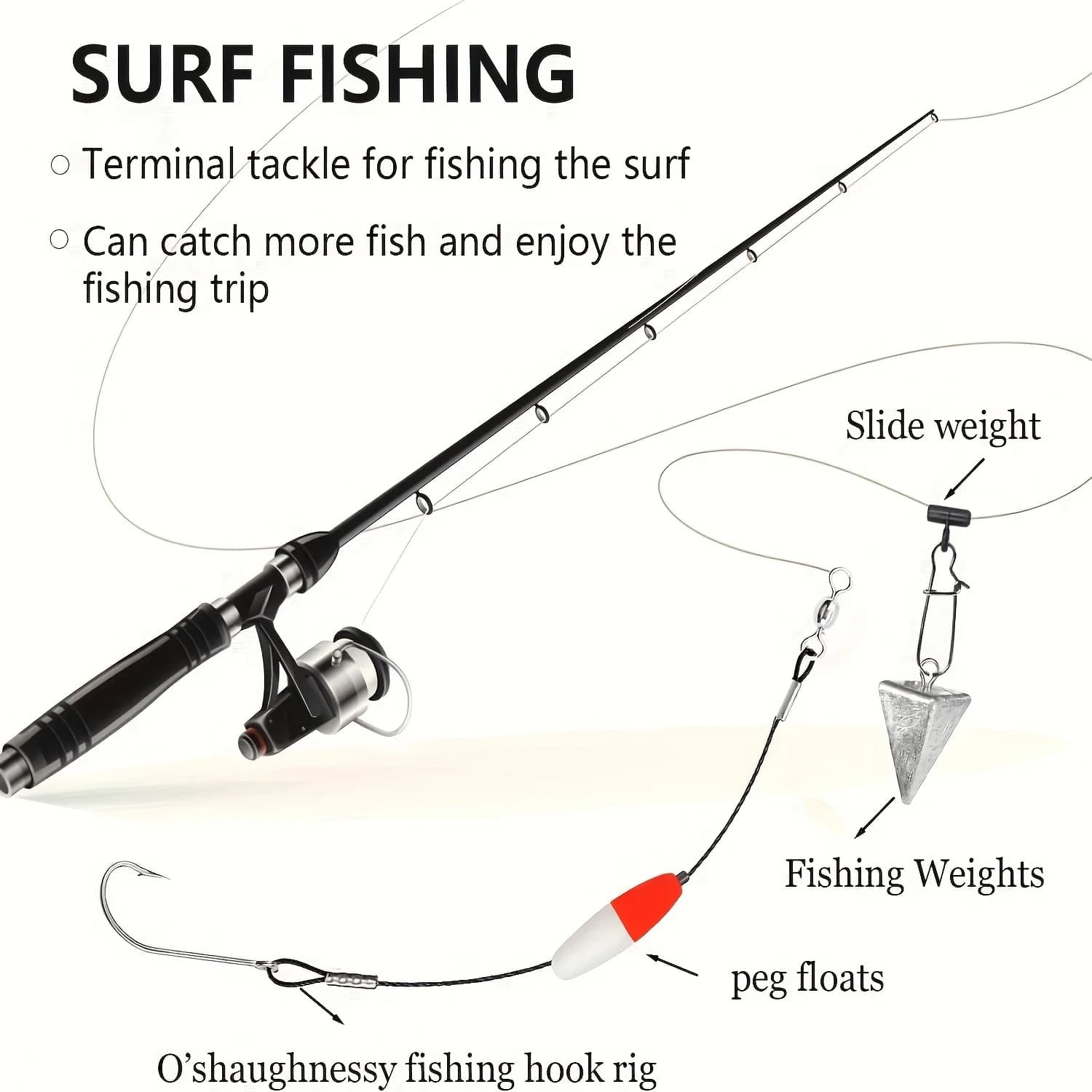 12 hameçons forgés O'shaughnessy à longue tige avec bas de ligne acier pour pêche surf casting et eau douce