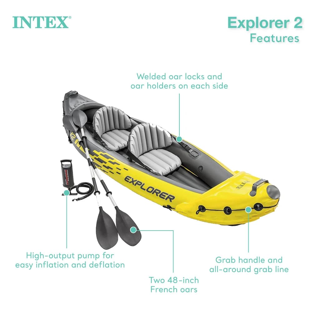 Kayak gonflable double INTEX K2 PVC épais - Bateau pêche rafting avec sièges confortables