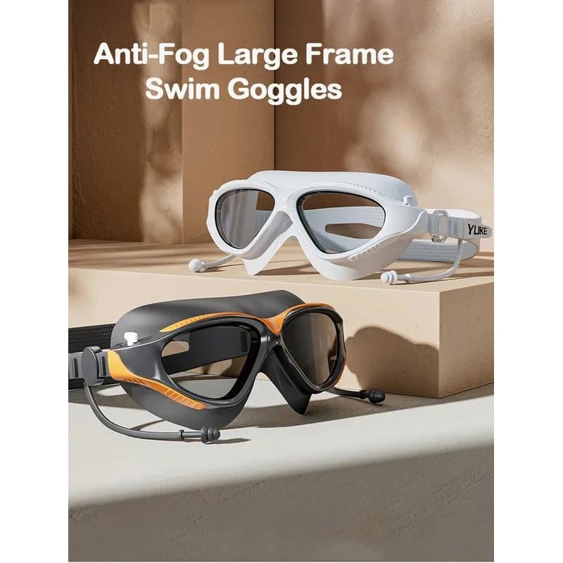 Lunettes de natation professionnelles anti-buée Big Frame avec bouchons d'oreilles pour adultes