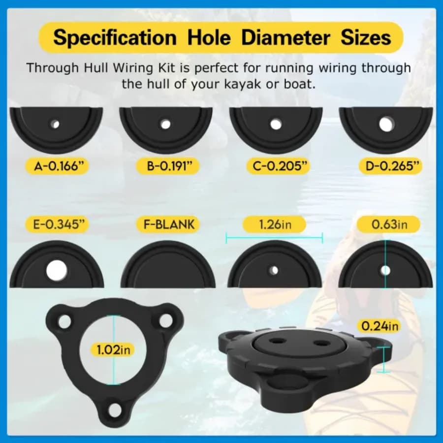 Kit de câblage étanche Aventik pour installation sondeur, moteur et éclairage sur kayak de pêche et petit bateau
