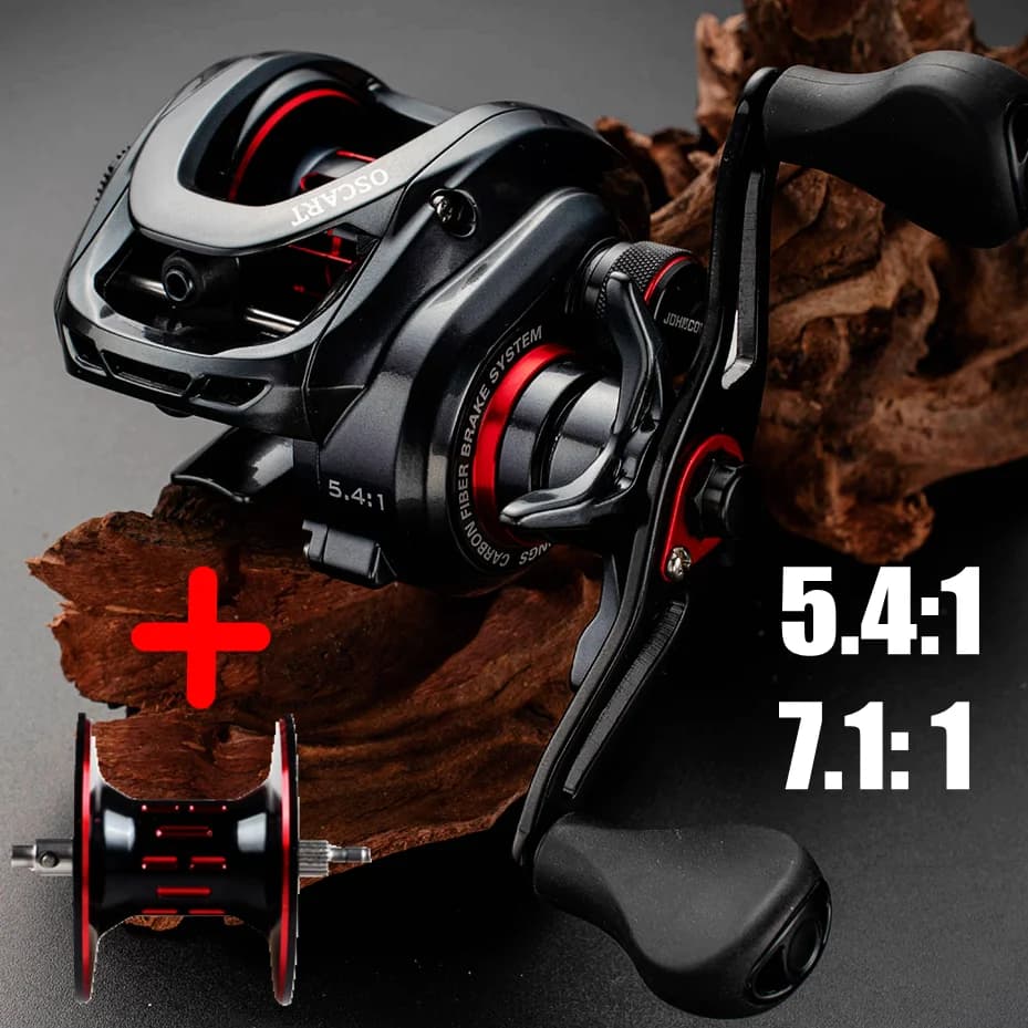 Moulinet baitcasting salwater 5.4:1 et 7.1:1 avec bobine spare - Pour pêche au poulpe