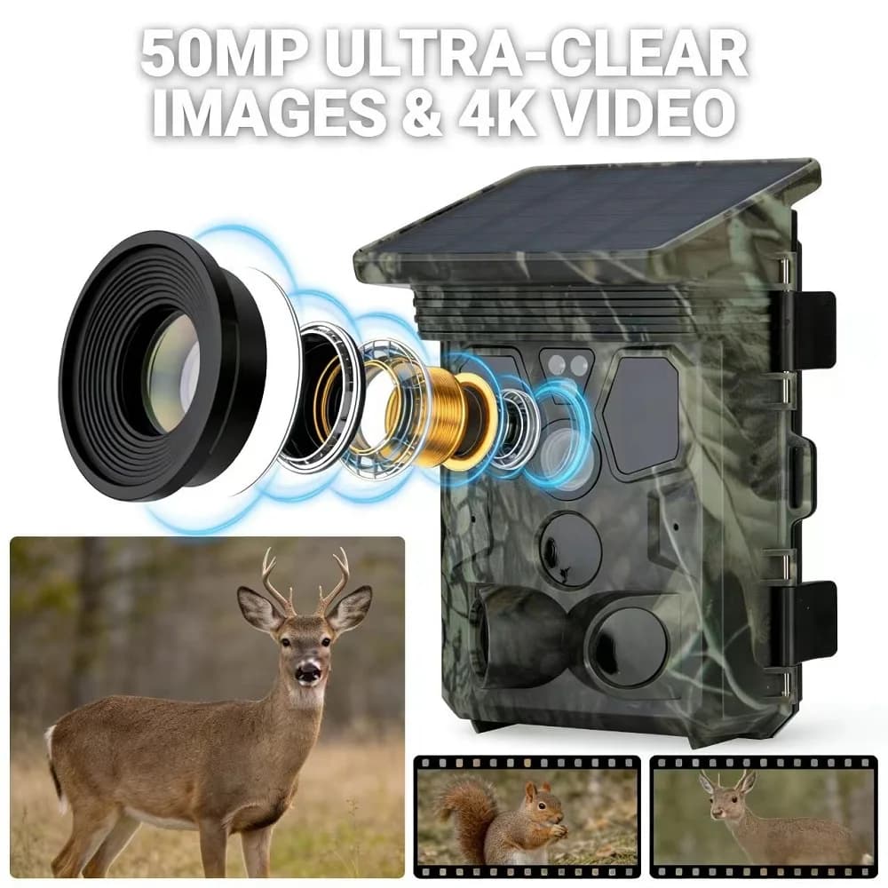 Suntekcam 50MP 4K solaire étanche vision nocturne déclenchement 0.3s pour surveillance pêche