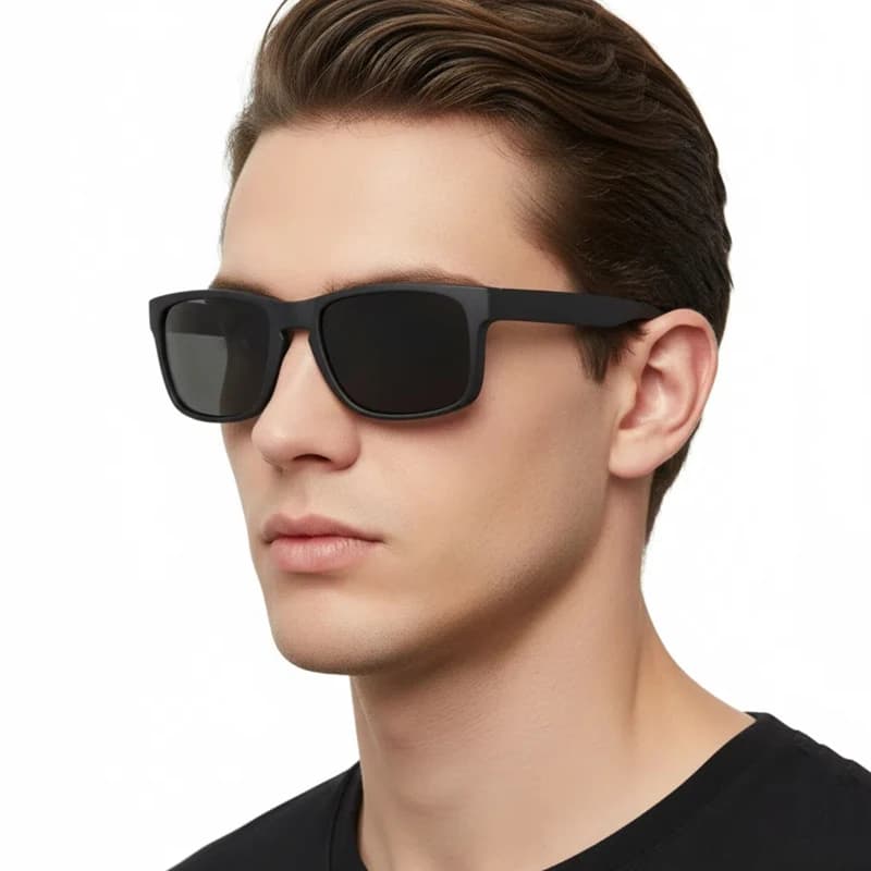 Lunettes de soleil carrées polarisées vintage homme - Sport outdoor plastique noir UV400