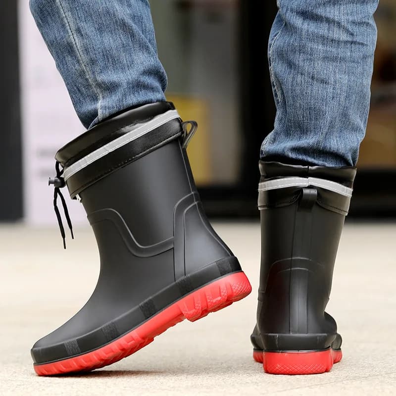 Bottes de pêche courtes anti-dérapantes avec doublure polaire épaisse - Chaussures cuisine imperméables