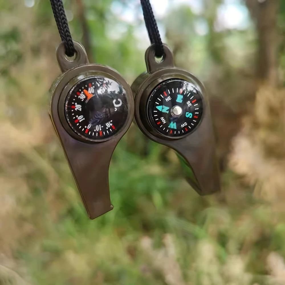 Sifflet survie 3 en 1 avec boussole thermomètre pour pêche randonnée sécurité outdoor