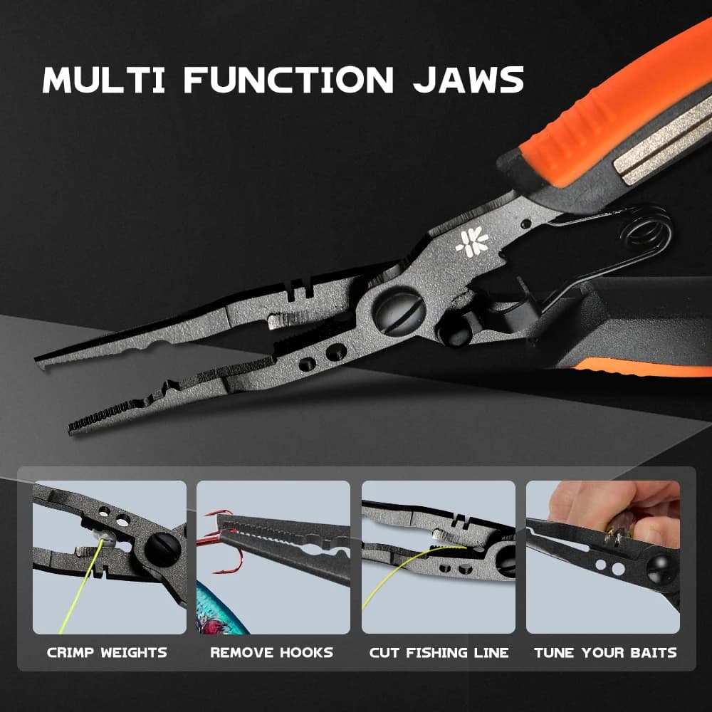 Pinces multifonctions ZUKIBO avec affûteur hameçon - outils pêche inox revêtement PTFE durable