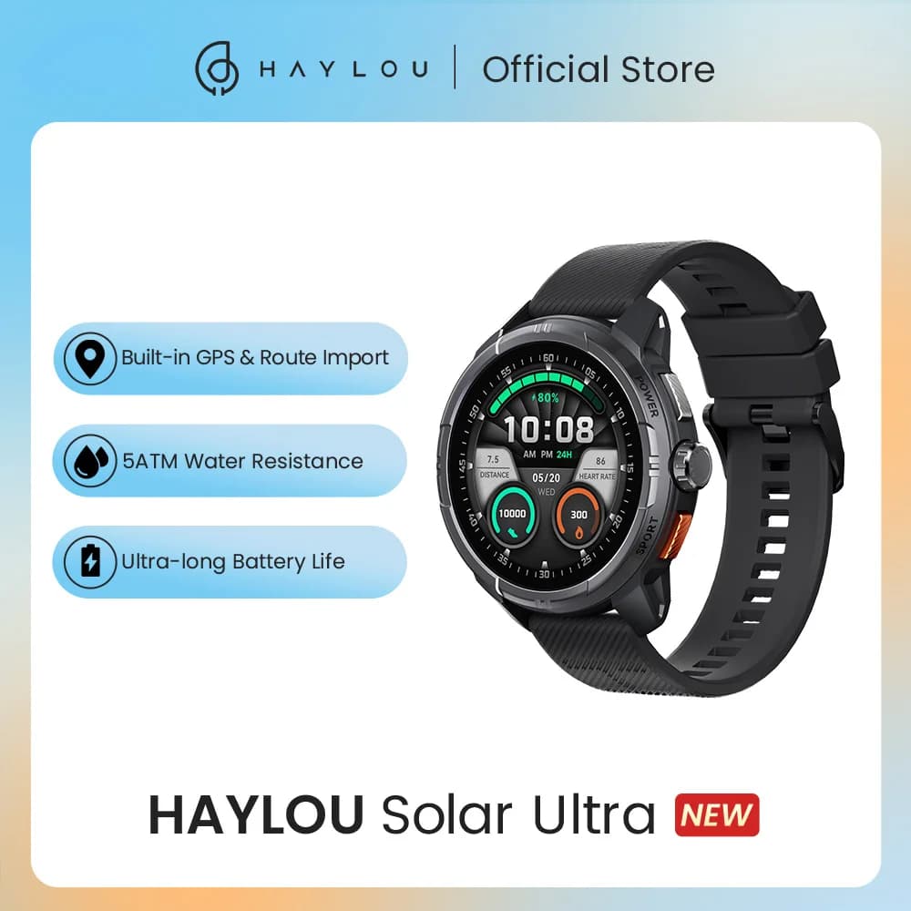 HAYLOU Solar Ultra GPS : montre connectée étanche 5ATM avec écran AMOLED 1.6 pouces et GPS intégré