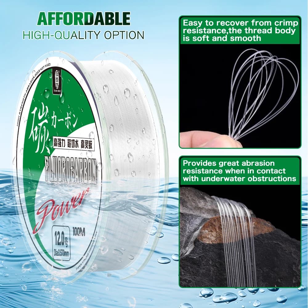 Ligne de pêche fluorocarbone 100% ZUKIBO 50m-100m - Extra résistante pour carpe - Leader japonais 2-85lb