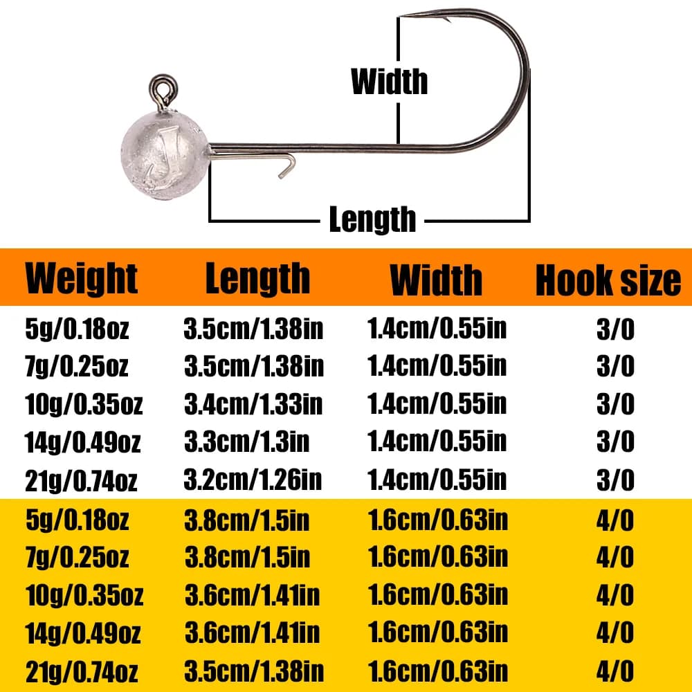 Hameçons jig head plomb haute résistance 3/0 4/0 B&U pour leurres souples 5-21g bass brochet