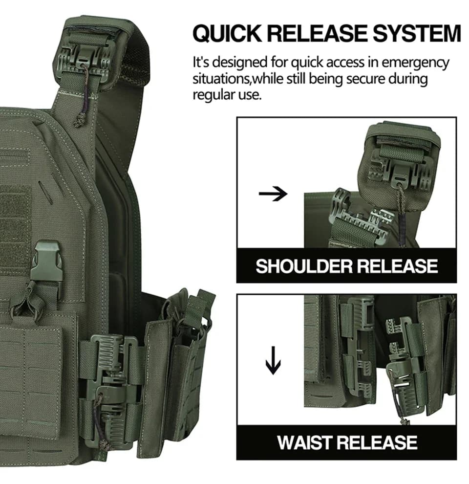 Gilet tactique Ranger Green avec système MOLLE - Porte-plaques tactique pour pêche extrême et outdoor