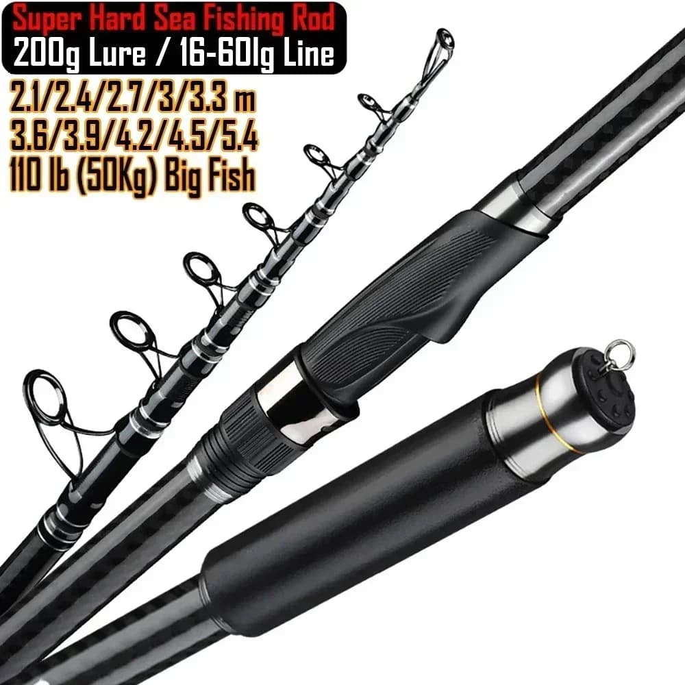 Canne mer 200g 4.5/5.4m fibre carbone 36T lancer distance bateau pêche super dure télescopique