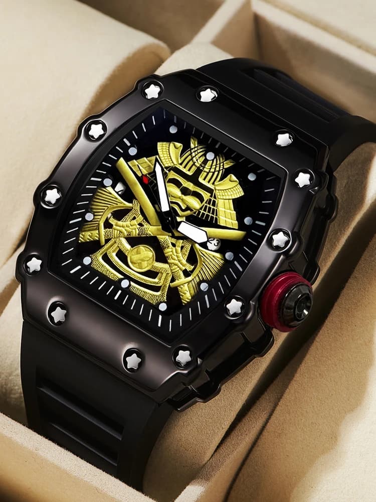 Montre sport homme étanche luminescente silicone - Cadran explosif tonneau avec calendrier
