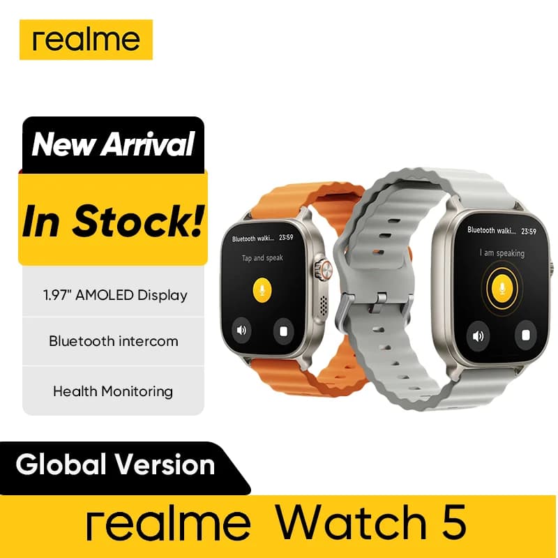 Montre realme watch 5 version globale écran AMOLED 600 nits autonomie 14 jours GPS étanche IP68