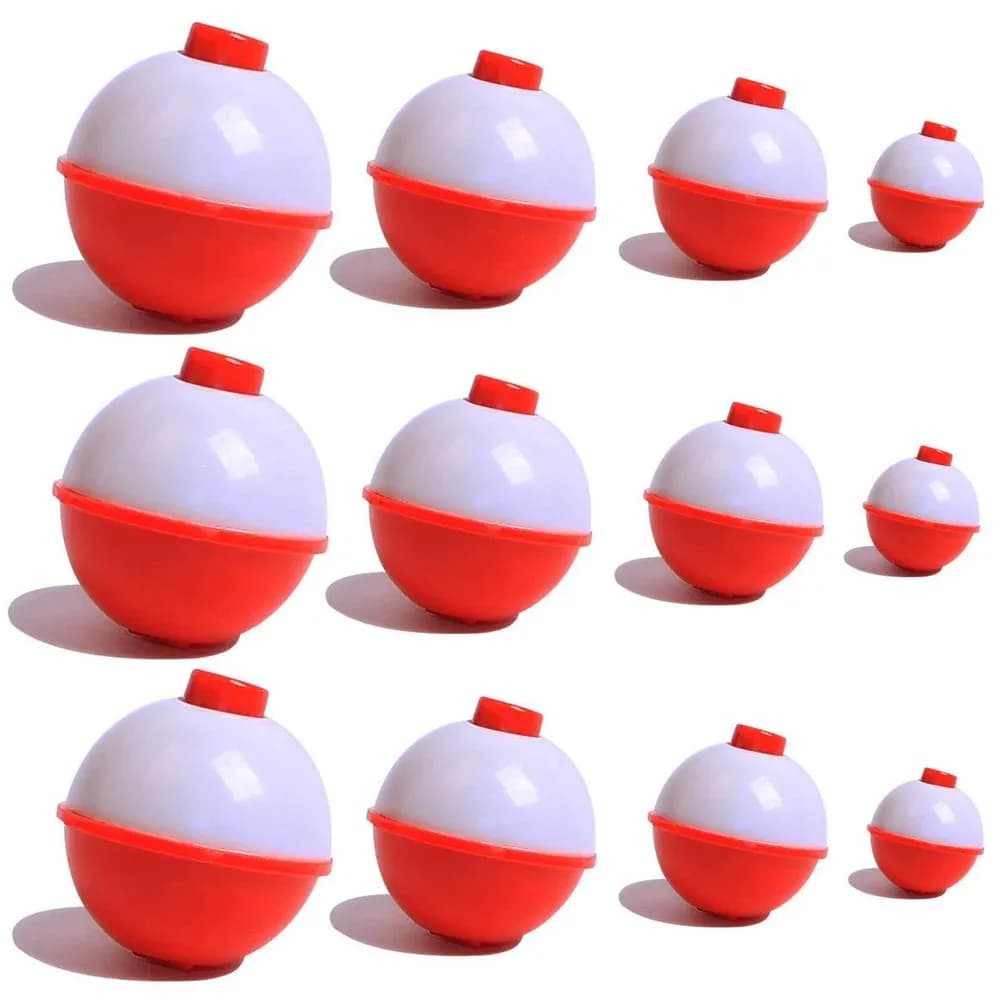 Lot de 7 flotteurs de pêche ronds à clipser, bouchons coulissants avec bouton poussoir, diamètre 0.5