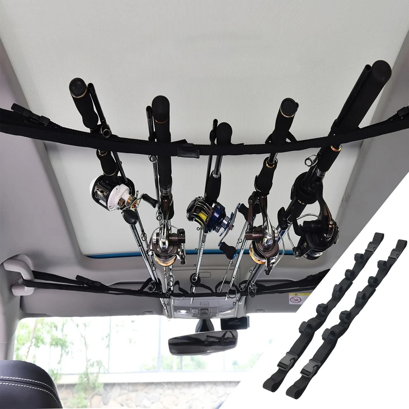 2 supports voiture cannes pêche SUV avec sangles réglables rangement équipement véhicule