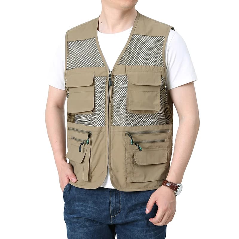 Veste d'été légère à séchage rapide pour la pêche, avec multiples poches et épaules aérées