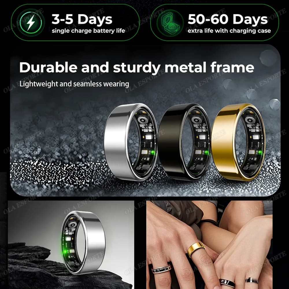 Bague connectée R09 - Moniteur fréquence cardiaque, oxygène sanguin, température - Étanche 5ATM Android iOS