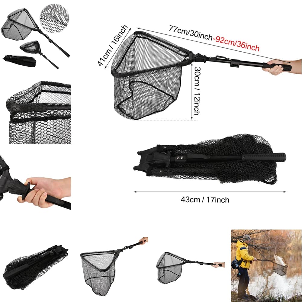 Filet de pêche pliable et télescopique extensible 190 cm pour eau douce et mer