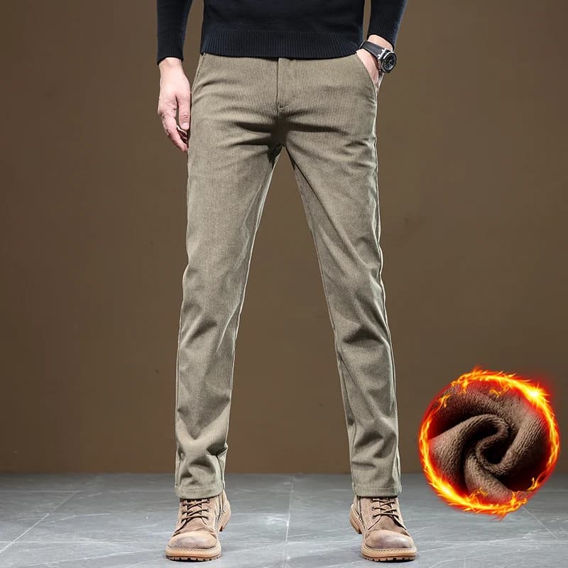Pantalon velours chaud homme hiver 2025 pour pêche - Tissu polaire et coupe slim confortable
