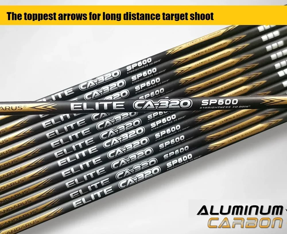 12 flèches carbone aluminium Pandarus ELITE CA320 ID3.2mm design X10 pour pêche à l'arc