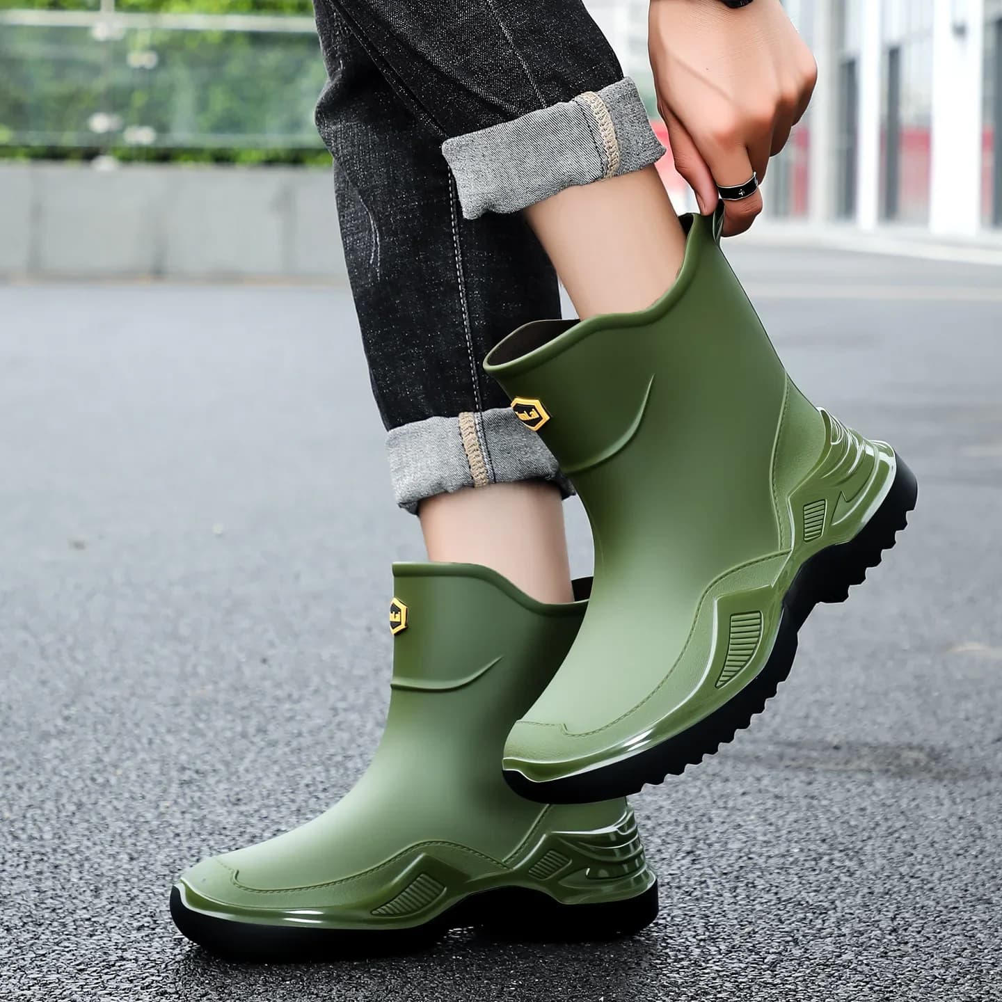 Bottes caoutchouc homme noires coréennes antidérapantes style sport courtes épaisses écologiques