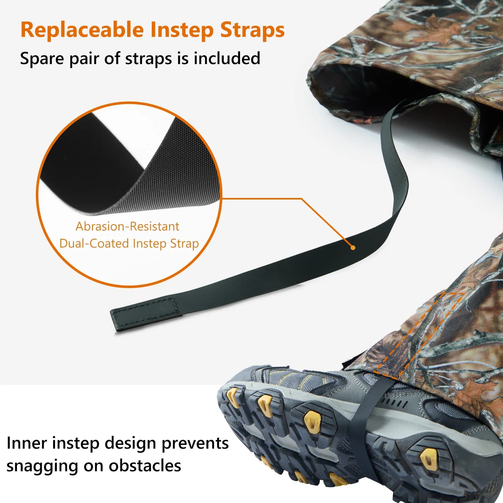 Guêtres de chasse camouflage imperméables BASSDASH avec semelles amovibles pour randonnée pêche