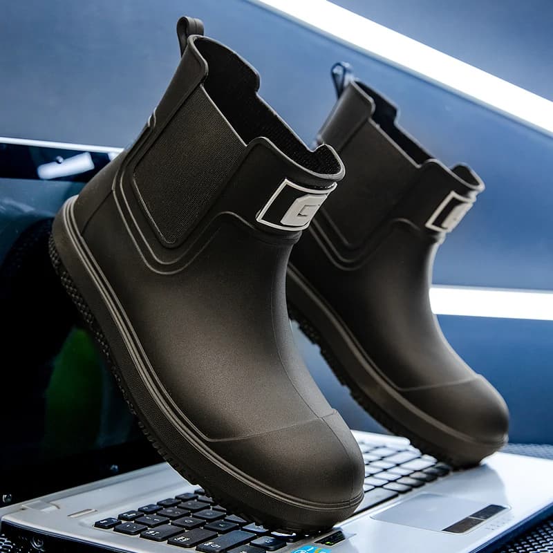 Bottes de pluie courtes anti-dérapantes pour homme - Chaussures PVC mode pour travaux agricoles